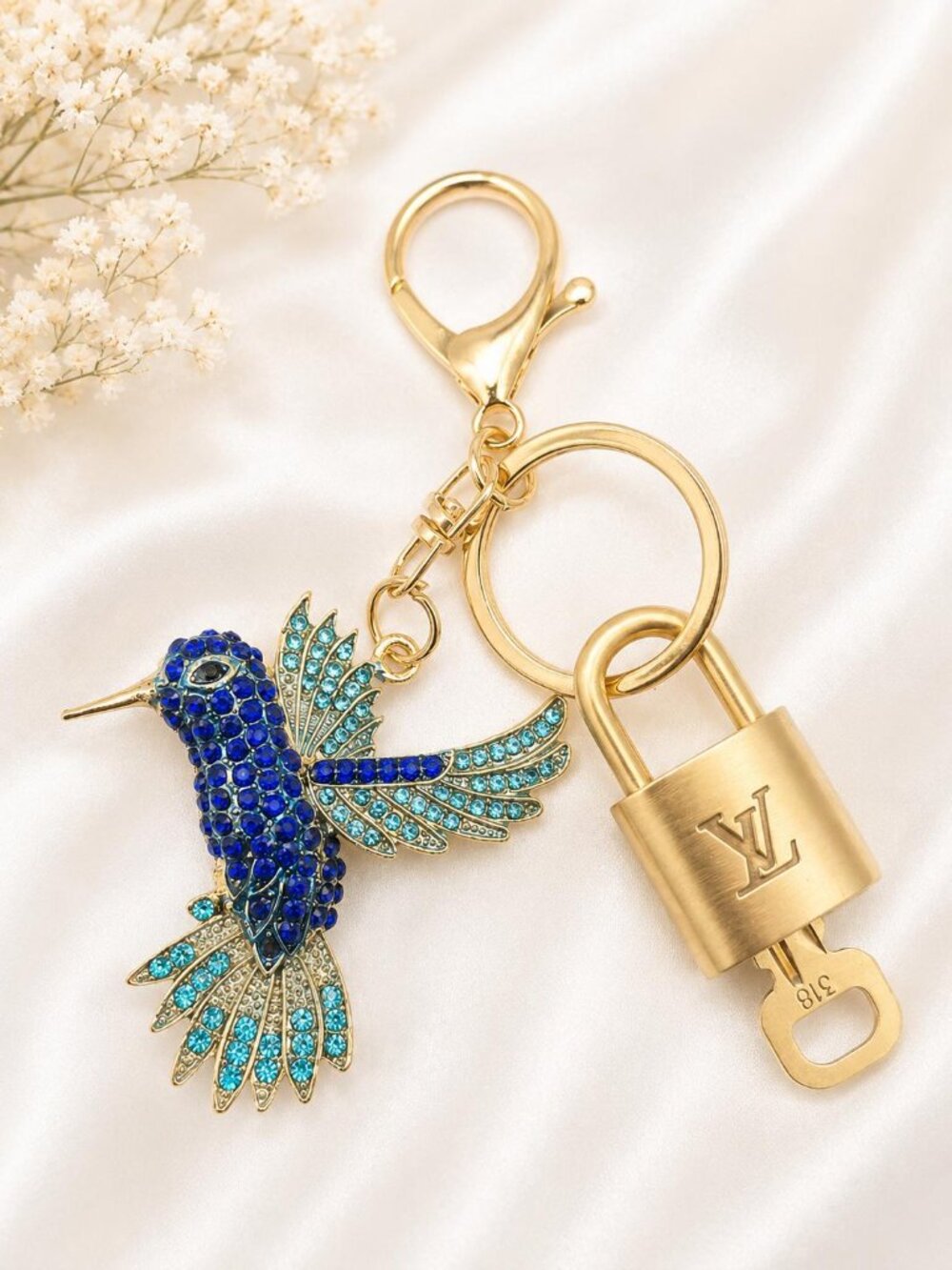 LV Gold Padlock 🔑 Authentic Louis Vuitton Charm + Unbranded Bird Keychain